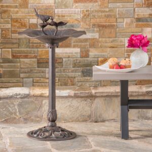 Christopher Knight Home Lancaster Outdoor Aluminum Top Bird Bath with Iron Base, Bronze