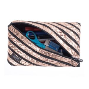 ZIPIT Metallic Large Pencil Case for Girls, Large Capacity Pouch, Holds Up to 60 Pens, Made of One Long Zipper! (Rose Gold)