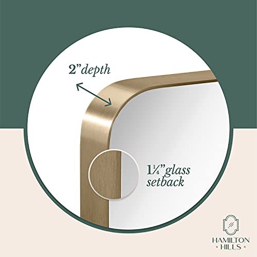 Hamilton Hills 24x36 inch Metal Gold Frame Mirror for Bathroom | Brushed Rectangular Rounded Corner Vanity | 2" Deep Set Design Large Wall Mirrors Decorative | Hangs Horizontal and Vertical