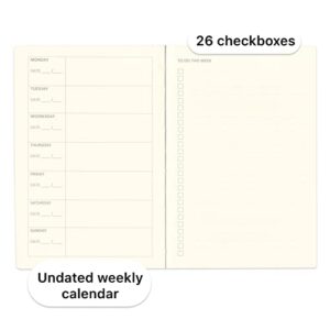 RICCO BELLO Undated Weekly Planner To Do Notebook | Faux Leather Hardcover, for Work, School, Home with Pen Loop, Bookmark, Band Closure, Storage Pocket, 5.7 x 8.4 Inches (Black)