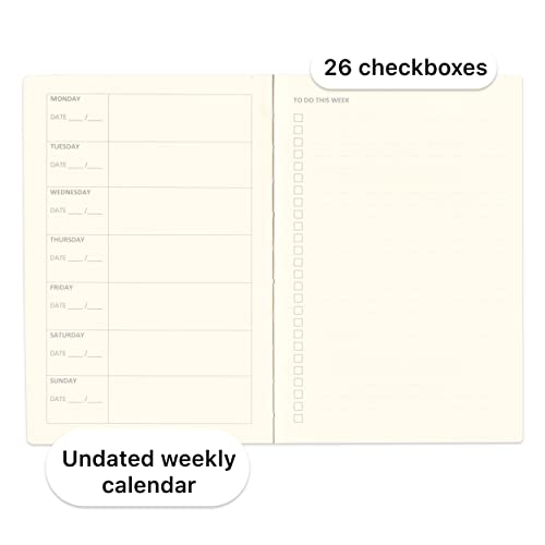 RICCO BELLO Undated Weekly Planner To Do Notebook | Faux Leather Hardcover, for Work, School, Home with Pen Loop, Bookmark, Band Closure, Storage Pocket, 5.7 x 8.4 Inches (Black)