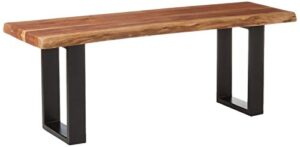 alaterre furniture alpine live edge solid wood 48 inch bench with metal legs, natural