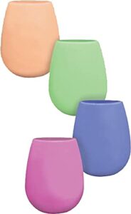 shark skizz silicone wine glasses, 4 count (pack of 1), pink, purple, orange, and lime