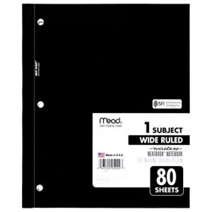 mead notebook, 1 subject, wide ruled paper, 80 sheets, 10-1/2" x 8", wireless neatbook, black (05222aa5)