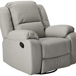 Great Deal Furniture Teresa Classic Tufted Leather Swivel Recliner, Light Grey