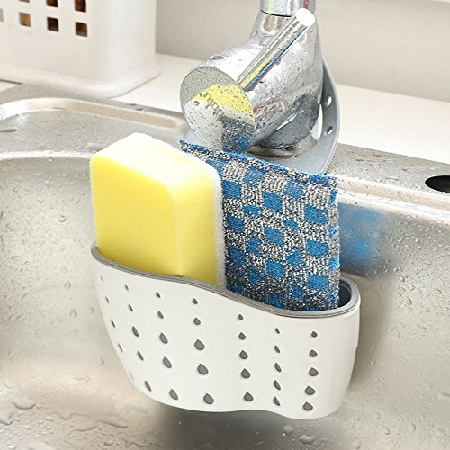 MOTZU Kitchen Sink Shelf Hanging Sponge Drainboard Storage Baskets,Adjustable Snap Sink Faucet Housing Cradle Kitchen Shelving Rack Drain Sponges（Beige）