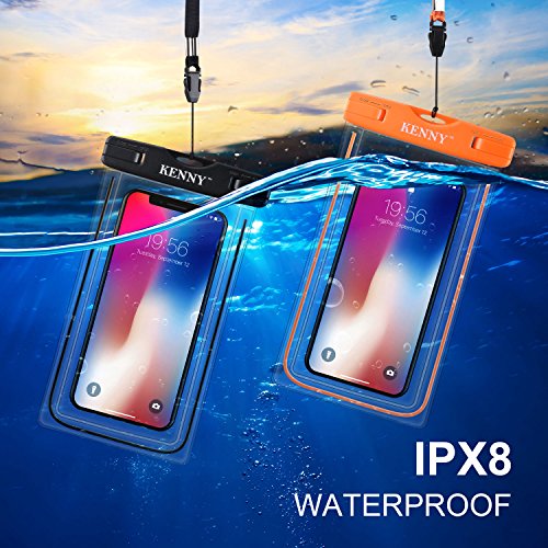 Universal Luminous Waterproof Case,Kenny Cell Phone Dry Bag Pouch,Waterproof Cell Phone Pocket with Neck Strap, for Smartphone up to 6 inches for Swimming,Diving and Surfing (Orange and Black)