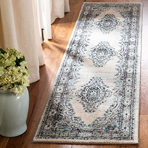 SAFAVIEH Madison Collection Area Rug - 8' x 10', Light Grey & Blue, Oriental Boho Chic Distressed Design, Non-Shedding & Easy Care, Ideal for High Traffic Areas in Living Room, Bedroom (MAD926F)