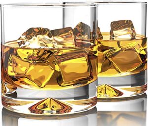 mofado weighted crystal whiskey glasses - 12oz (set of 2) - thick, stable, heavy hand blown crystal in a gift box - perfect for scotch, bourbon, manhattans, old fashioned cocktails