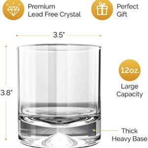 Mofado Weighted Crystal Whiskey Glasses - 12oz (Set of 2) - Thick, Stable, Heavy Hand Blown Crystal in a Gift Box - Perfect for Scotch, Bourbon, Manhattans, Old Fashioned Cocktails