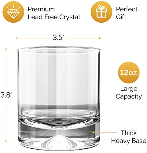 Mofado Weighted Crystal Whiskey Glasses - 12oz (Set of 2) - Thick, Stable, Heavy Hand Blown Crystal in a Gift Box - Perfect for Scotch, Bourbon, Manhattans, Old Fashioned Cocktails