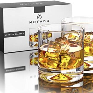 Mofado Weighted Crystal Whiskey Glasses - 12oz (Set of 2) - Thick, Stable, Heavy Hand Blown Crystal in a Gift Box - Perfect for Scotch, Bourbon, Manhattans, Old Fashioned Cocktails