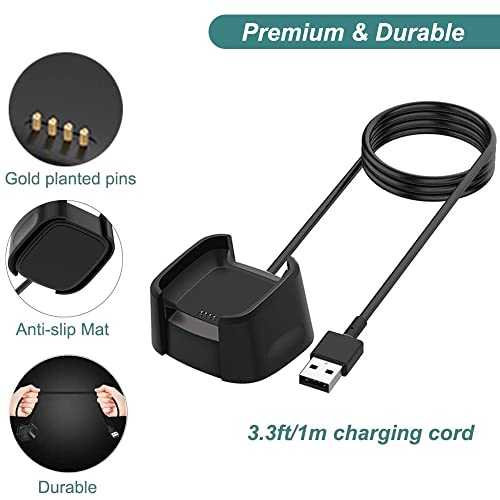 Kissmart Charger for Fitbit Versa 1/Versa Lite/Versa SE, Replacement Charging Dock Cable Cord for Versa, Versa Lite Smart Watch (3.3ft/1m)