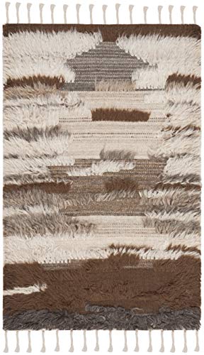 SAFAVIEH Kenya Collection Accent Rug - 3' x 5', Grey & Brown, Hand-Knotted Tribal Tassel Wool, Ideal for High Traffic Areas in Entryway, Living Room, Bedroom (KNY225A)