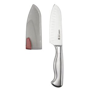 sabatier forged stainless steel santoku knife with edgekeeper self-sharpening blade cover, razor-sharp kitchen knife to cut fruit, vegetables and more, high-carbon stainless steel, 5-inch