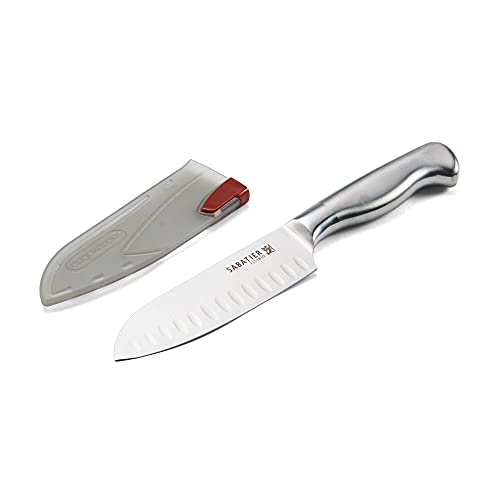 Sabatier Forged Stainless Steel Santoku Knife with Edgekeeper Self-Sharpening Blade Cover, Razor-Sharp Kitchen Knife to Cut Fruit, Vegetables and more, High-Carbon Stainless Steel, 5-Inch