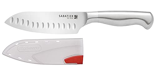 Sabatier Forged Stainless Steel Santoku Knife with Edgekeeper Self-Sharpening Blade Cover, Razor-Sharp Kitchen Knife to Cut Fruit, Vegetables and more, High-Carbon Stainless Steel, 5-Inch