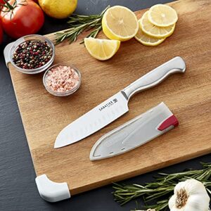 Sabatier Forged Stainless Steel Santoku Knife with Edgekeeper Self-Sharpening Blade Cover, Razor-Sharp Kitchen Knife to Cut Fruit, Vegetables and more, High-Carbon Stainless Steel, 5-Inch