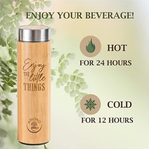 Ariond 17oz Bamboo Tea Tumbler with Infuser & Strainer | Tea Gift Set For Tea Lovers Women, Tea Infuser Insulated Bottle & Loose Tea Thermos | Tea Travel infuser & Tea Infusing Travel Bottle