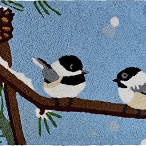 Jellybean Two Chickadees and Snow Covered Pine Cones Winter Accent Rug