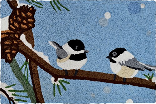 Jellybean Two Chickadees and Snow Covered Pine Cones Winter Accent Rug