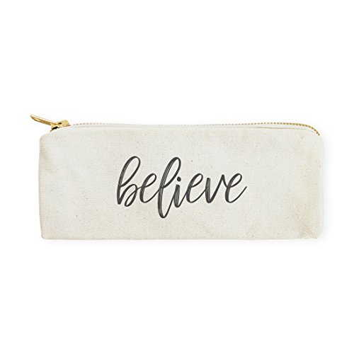 The Cotton & Canvas Co. Believe Small Cosmetic Case and Travel Pouch for Office and On the Go