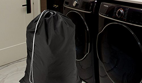 Nylon Laundry Bag - Locking Drawstring Closure and Machine Washable. These Large Bags Will Fit a Laundry Basket or Hamper and Strong Enough to Carry up to Three Loads of Clothes. (Black | 2-Pack)