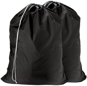 nylon laundry bag - locking drawstring closure and machine washable. these large bags will fit a laundry basket or hamper and strong enough to carry up to three loads of clothes. (black | 2-pack)