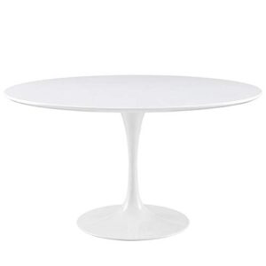 hawthorne collections mid-century mordern 54" round dining table pedestal base in white