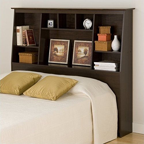 Atlin Designs Slant Back Full Queen Size Wood Bookcase Bed Headboard and Cabinet Storage in Espresso