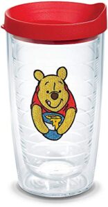 tervis disney-winnie the pooh front & back insulated tumbler with emblem and red lid, 16oz, clear