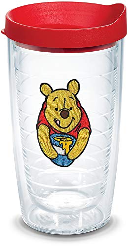 Tervis Disney-Winnie the Pooh Front & Back Insulated Tumbler with Emblem and Red Lid, 16Oz, Clear