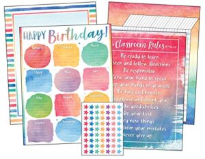 teacher created resources watercolor classroom essentials chart pack (6882)