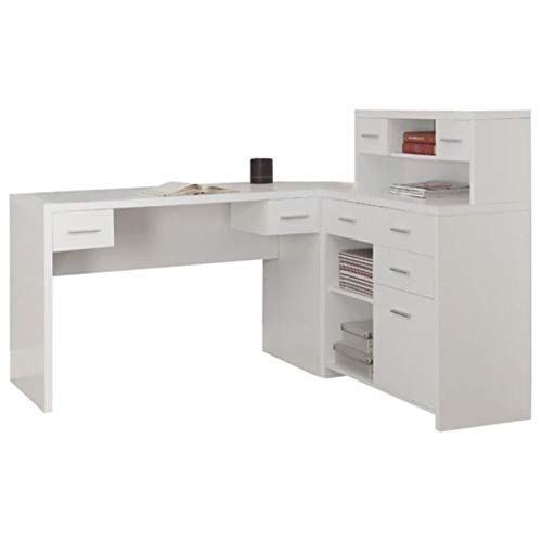 Pemberly Row L Shaped Home Office Desk with Hutch in White