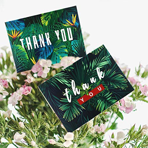 HANSGO Tropical Palm Leaves Thank You Cards, 24 PCAK Thank You Cards with Envelopes Summer Green Leaves Designs Blank Cards Handwritten Style