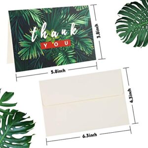 HANSGO Tropical Palm Leaves Thank You Cards, 24 PCAK Thank You Cards with Envelopes Summer Green Leaves Designs Blank Cards Handwritten Style