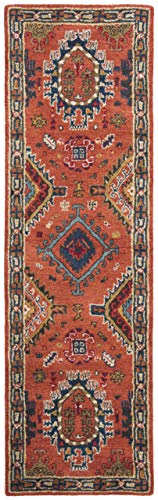 SAFAVIEH Heritage Collection 2'3" x 8' Rust / Navy HG427P Handmade Traditional Oriental Premium Wool Runner Rug