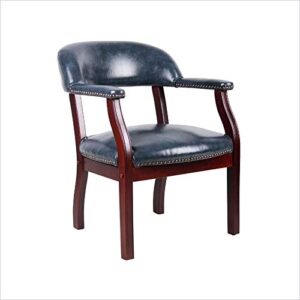 scranton & co modern vinyl faux leather captains chair in blue/mahogany
