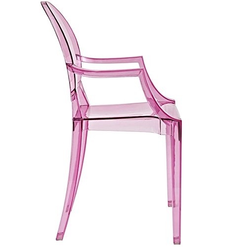 Hawthorne Collections Modern Acrylic Stacking Kitchen and Dining Room Arm Chair in Pink - Fully Assembled