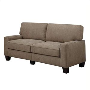 pemberly row contemporary fabric upholstered sofa in fawn tan
