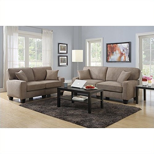 Pemberly Row Contemporary Fabric Upholstered Sofa in Fawn Tan