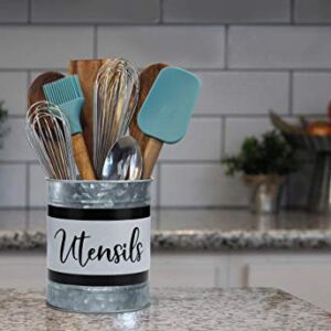 Home Acre Designs Kitchen Utensil Holder - Farmhouse Crock for Countertop Utensils, Black & White