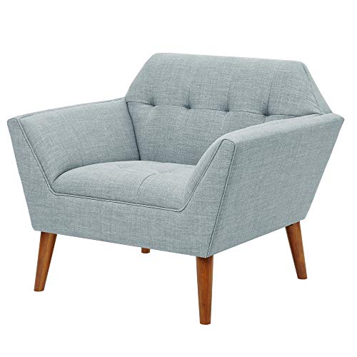 INK+IVY Newport Accent Armchair-Solid Wood Frame, Flare Arm Family Chairs Modern Mid-Century Style Living Room Sofa Furniture, Light Blue