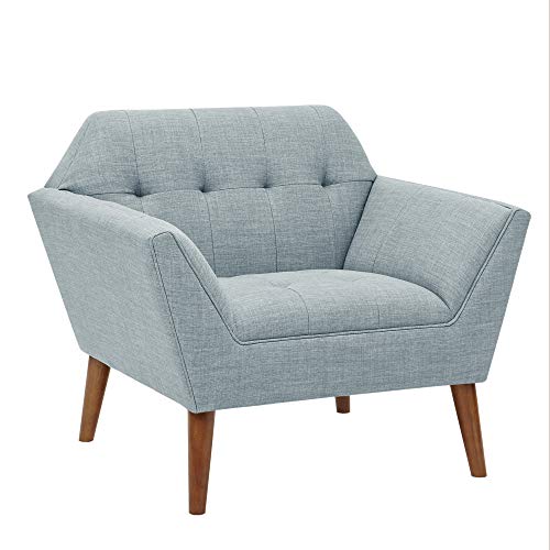 INK+IVY Newport Accent Armchair-Solid Wood Frame, Flare Arm Family Chairs Modern Mid-Century Style Living Room Sofa Furniture, Light Blue