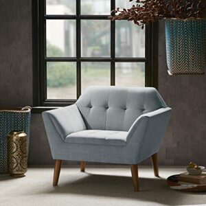 INK+IVY Newport Accent Armchair-Solid Wood Frame, Flare Arm Family Chairs Modern Mid-Century Style Living Room Sofa Furniture, Light Blue