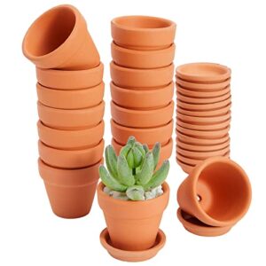 juvale 2-inch 16-pack small terracotta pots with saucers and drainage hole, paintable pottery for succulents, plants, flowers, cactus, garden nursery, and wedding decor