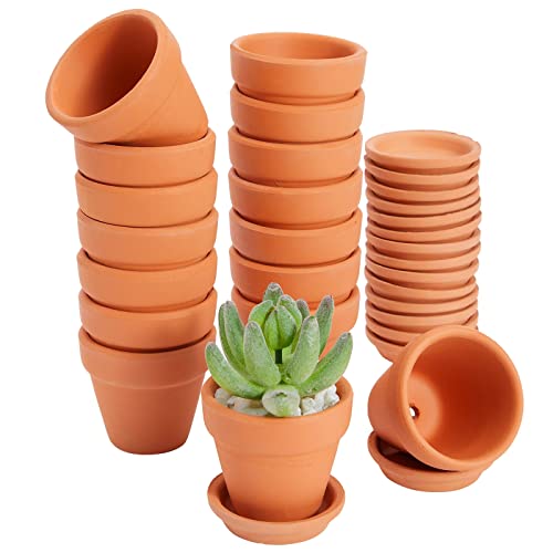 Juvale 2-Inch 16-Pack Small Terracotta Pots with Saucers and Drainage Hole, Paintable Pottery for Succulents, Plants, Flowers, Cactus, Garden Nursery, and Wedding Decor