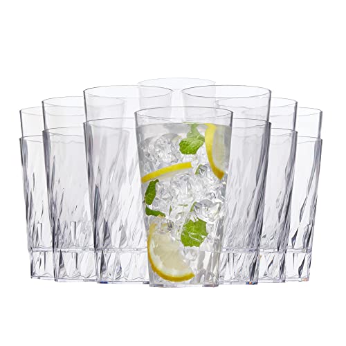 US Acrylic Palmetto 20 ounce Plastic Stackable Water Tumblers in Clear | Lightweight Value Set of 16 Drinking Cups | Reusable, BPA-free, Made in the USA, Top-rack Dishwasher Safe