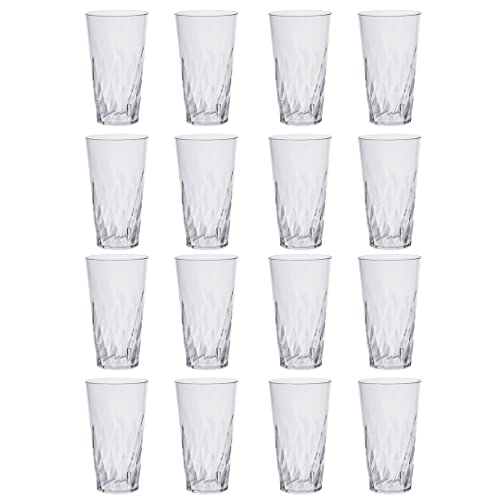 US Acrylic Palmetto 20 ounce Plastic Stackable Water Tumblers in Clear | Lightweight Value Set of 16 Drinking Cups | Reusable, BPA-free, Made in the USA, Top-rack Dishwasher Safe