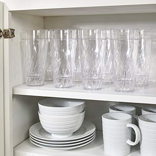 US Acrylic Palmetto 20 ounce Plastic Stackable Water Tumblers in Clear | Lightweight Value Set of 16 Drinking Cups | Reusable, BPA-free, Made in the USA, Top-rack Dishwasher Safe